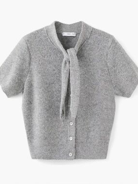 Mango Short Sleeve Tie Cardigan Wool Blend Sweater (Size Large) NWT